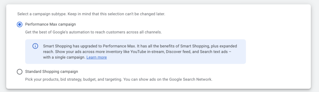 campaign subtype pmax