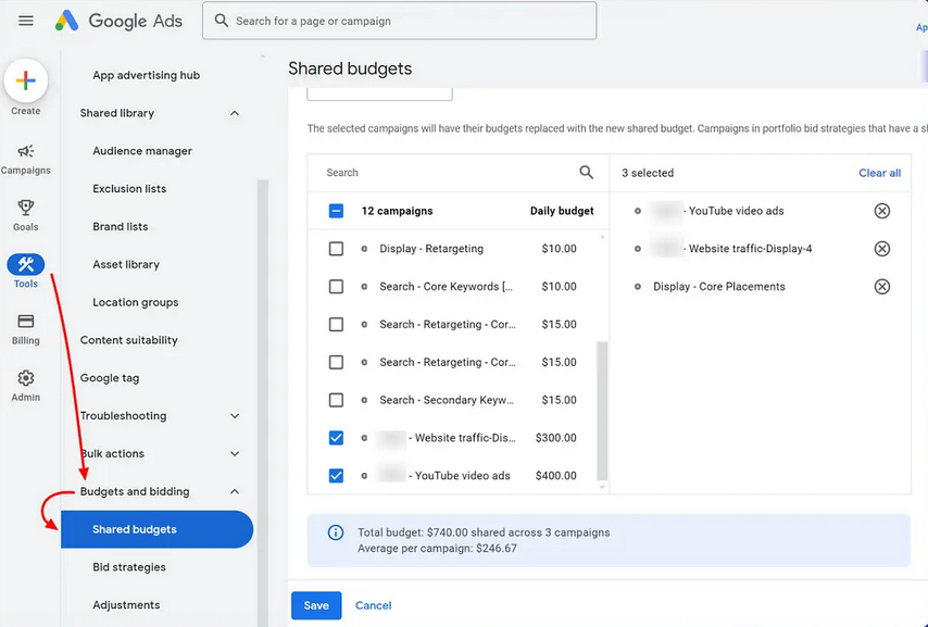 google ads shared budgets
